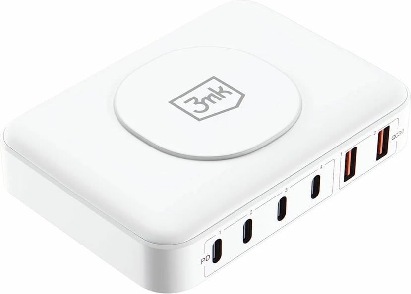 Karikues muri 3mk Hyper Charger PowerMax 100W, 7 porta, i bardhë