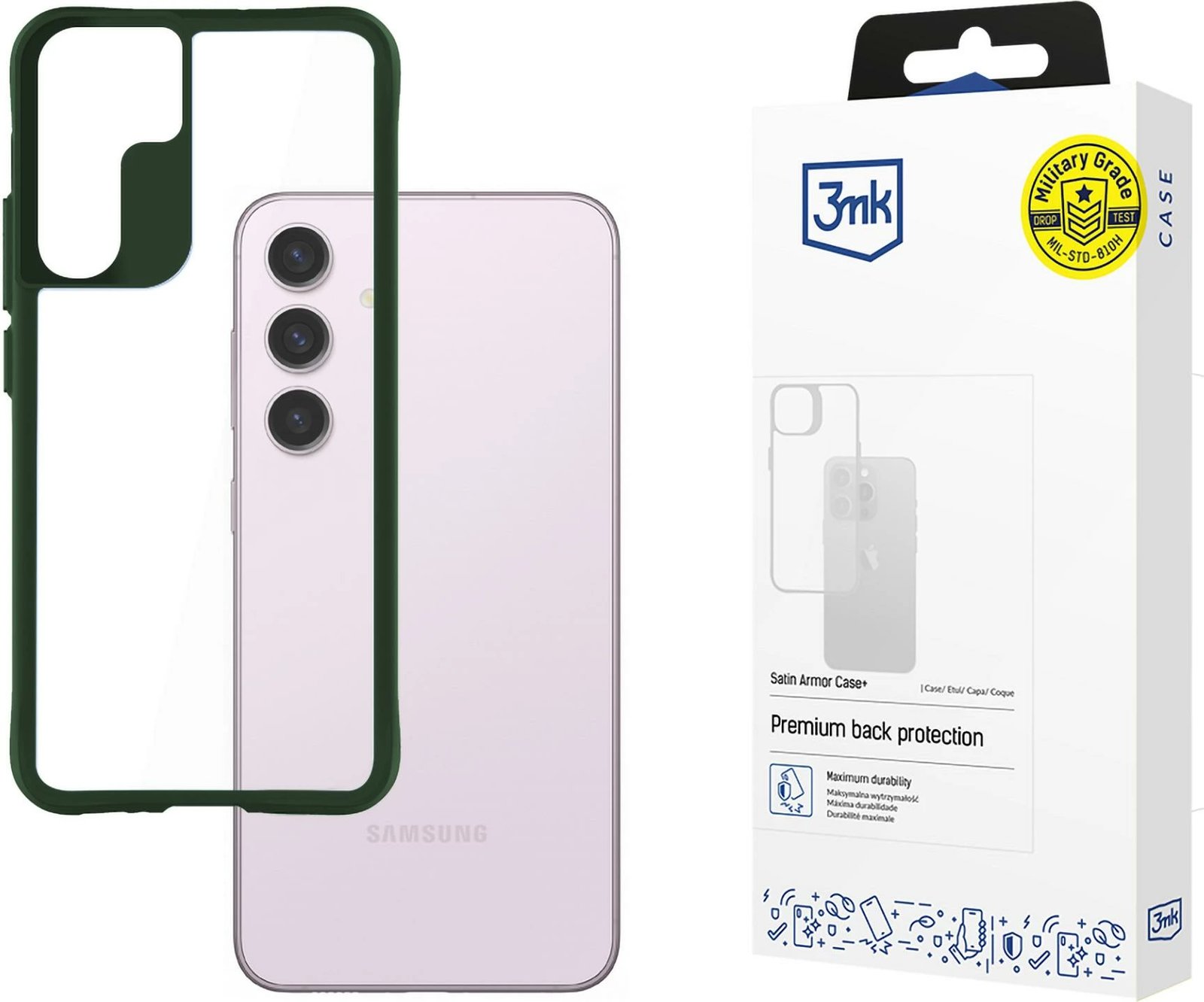 Mbështjellës 3mk Protection Satin Armor Case+ për Samsung Galaxy S24, Transparent me kornizë të gjelbër