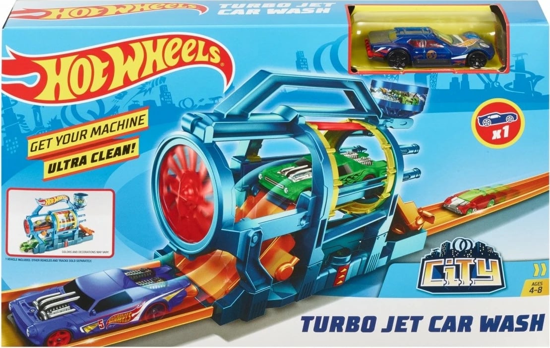 Set lodrash Hot Wheels Turbo Wash FJN34/FJN35, plastikë, me makinë lodër, shumëngjyrësh