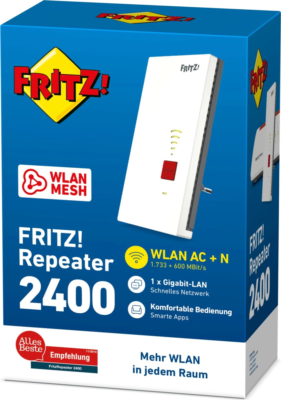 Repeater rrjeti AVM FRITZ!Repeater 2400, 1733 Mbit/s, Ethernet LAN, Bardhë