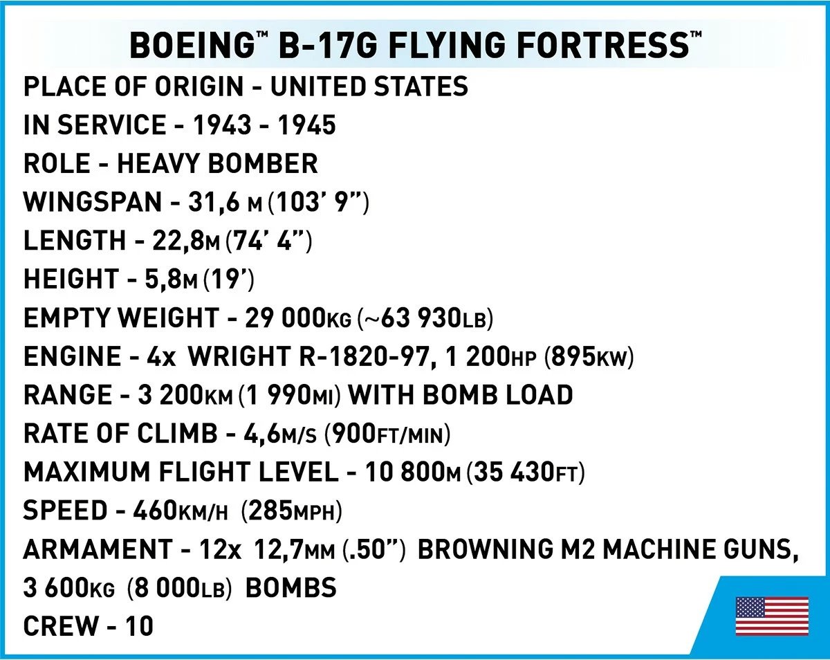 Set blloqesh ndërtimi Cobi Klocki Boeing B-17G Flying Fortress, 1210 pjesë, 2 figurina, Jeshile Set blloqesh ndërtimi Cobi Klocki Boeing B-17G Flying Fortress, 1210 pjesë, 2 figurina, Jeshile