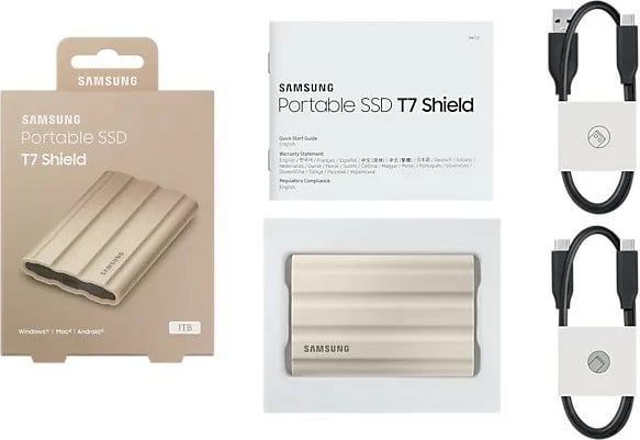 SSD i jashtëm Samsung T7 Shield 1TB, USB 3.2, Bezhë
