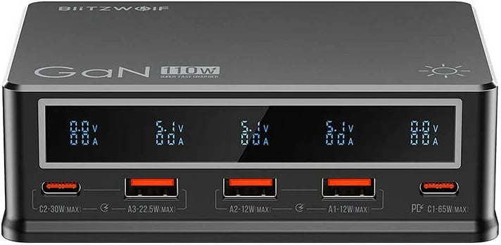 Karikues desktop BlitzWolf BW-i9, 110W, 3x USB-A, 2x USB-C, zi