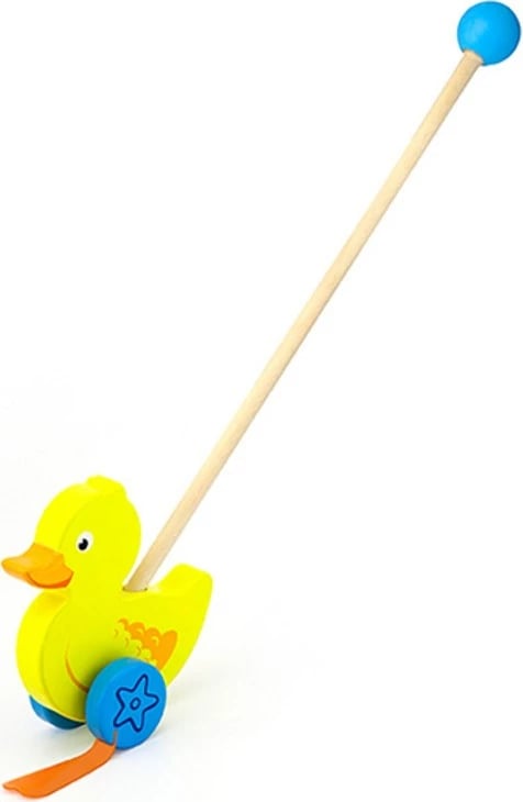 Lodër shtytëse druri me shkop, Viga, Duck, 15x8.3x5.6 cm, e verdhë
