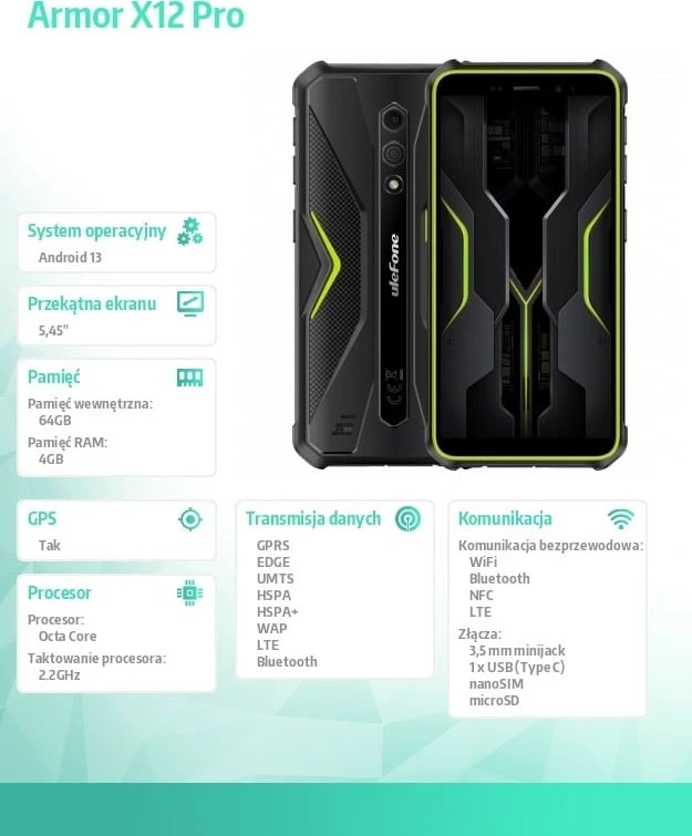 Celular Ulefone Armor X12 Pro 4/64GB, Gjelbër