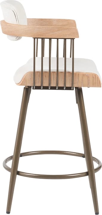 Karrige për bar Cameo, metal bronzi, dru i bardhë i larë, material bezhë, 53x50x93cm