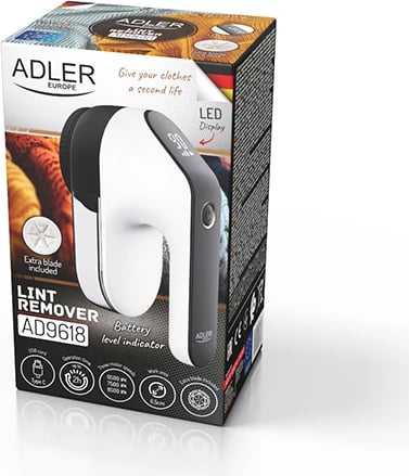 Heqës pushash Adler AD 9618, LCD, 3 shpejtësi, bateri 2000mAh, kokë 6.5 cm, USB-C, bardhë-e zezë