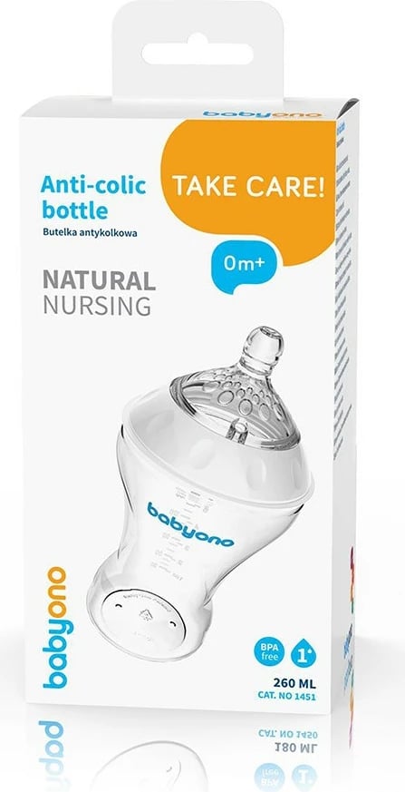 Shishe ushqimi anticolic, BabyOno, Natural Nursing, 260 ml, transparente