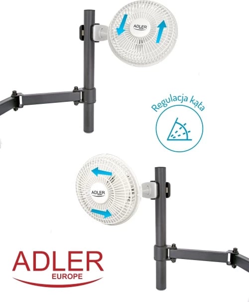Ventilator tavoline Adler AD 7317 15 cm 2 shpejtësi 30W me bazë dhe kapëse i bardhë