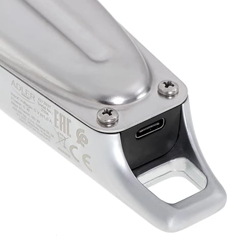 Makinë qethëse, Adler, AD 2831, LCD, bateri 2200 mAh deri 3h, karikim USB-C, 6 krehra, rregullim 1.0-1.8 mm, argjendtë, set aksesorësh