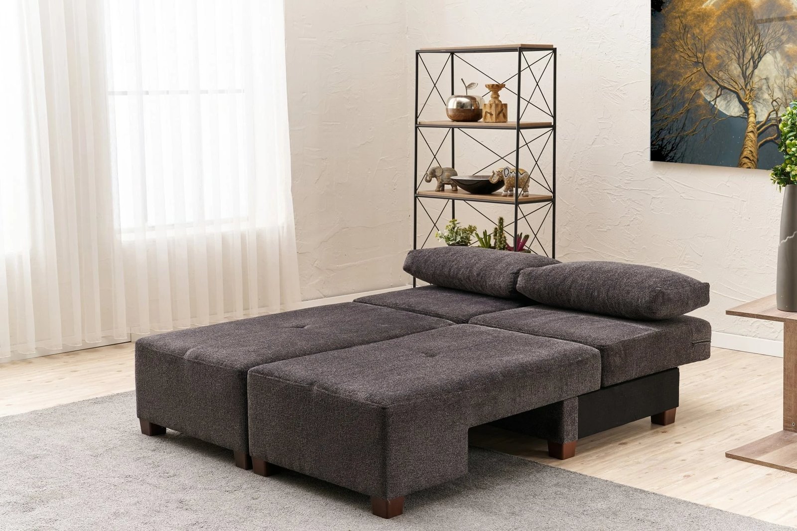 Krevat-sofá treshe, Atelier del Sofa, pëlhurë Perenna Chenille, antracit