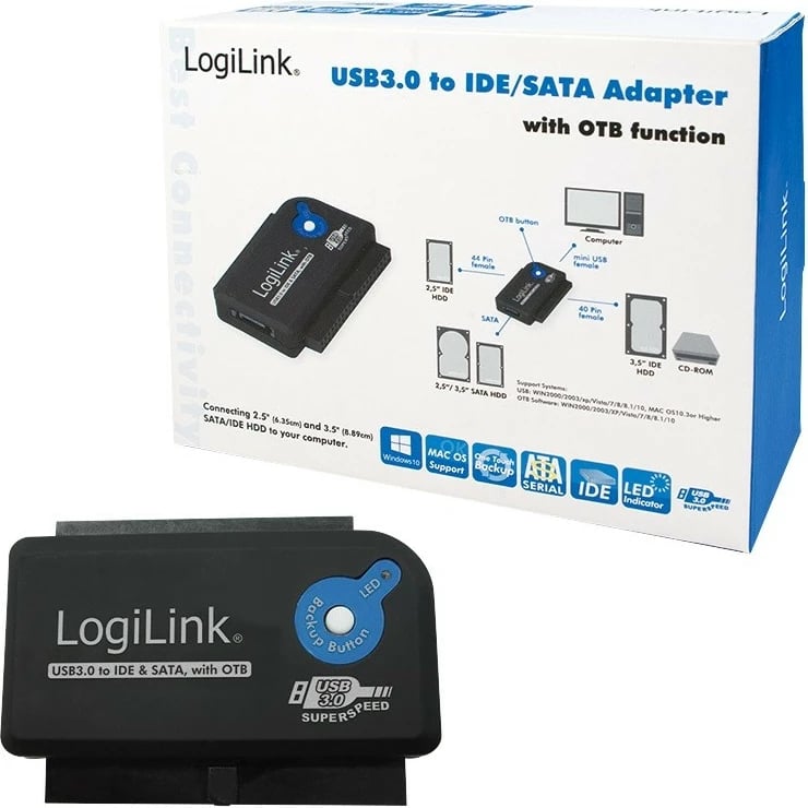 Adapter USB 3.0 LogiLink AU0028A për IDE/SATA me OTB, i zi