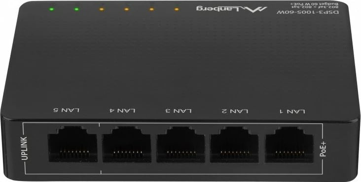 Switch Lanberg DSP3-1005-60W, 5 porta Gigabit, 4x PoE+, Desktop, i zi