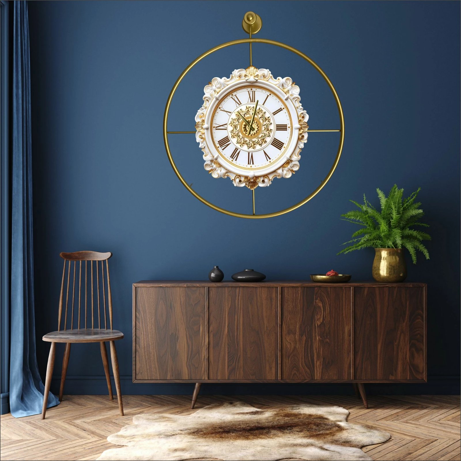 Orë muri dekorative prej metali, ngjyrë ari, Wallity Mclock-00131
