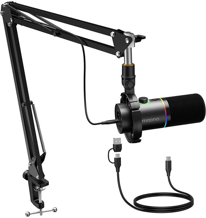 Mikrofon dinamik Maono PD200XS, RGB, i zi, me USB/XLR