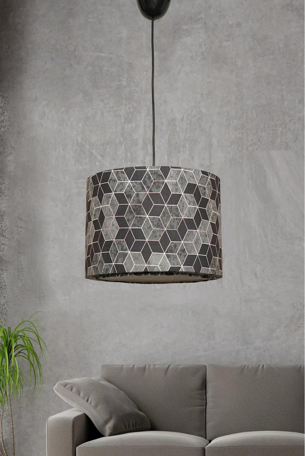 Llambë tavani e varur, metal dhe pëlhurë, ngjyrë e zezë dhe gri, FH7369, 28x28x65 cm Llambë tavani e varur, metal dhe pëlhurë, ngjyrë e zezë dhe gri, FH7369, 28x28x65 cm