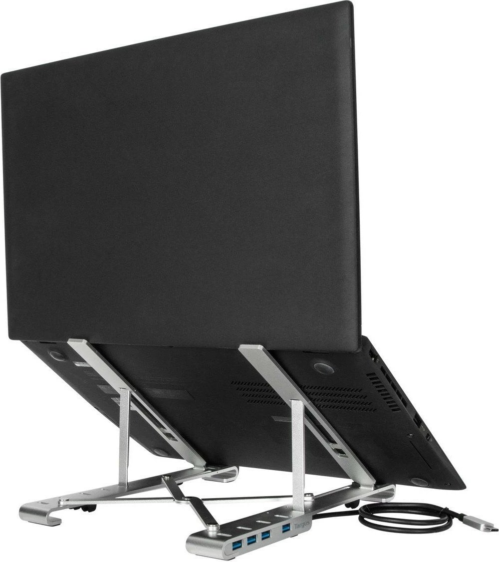 Qëndrim laptopi Targus Portable Stand, USB-A Hub, alumini, 4x USB 3.2, argjendtë