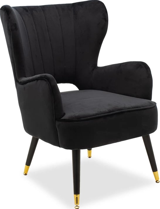 Fotel Lark në kadife të zezë 65x74x90cm