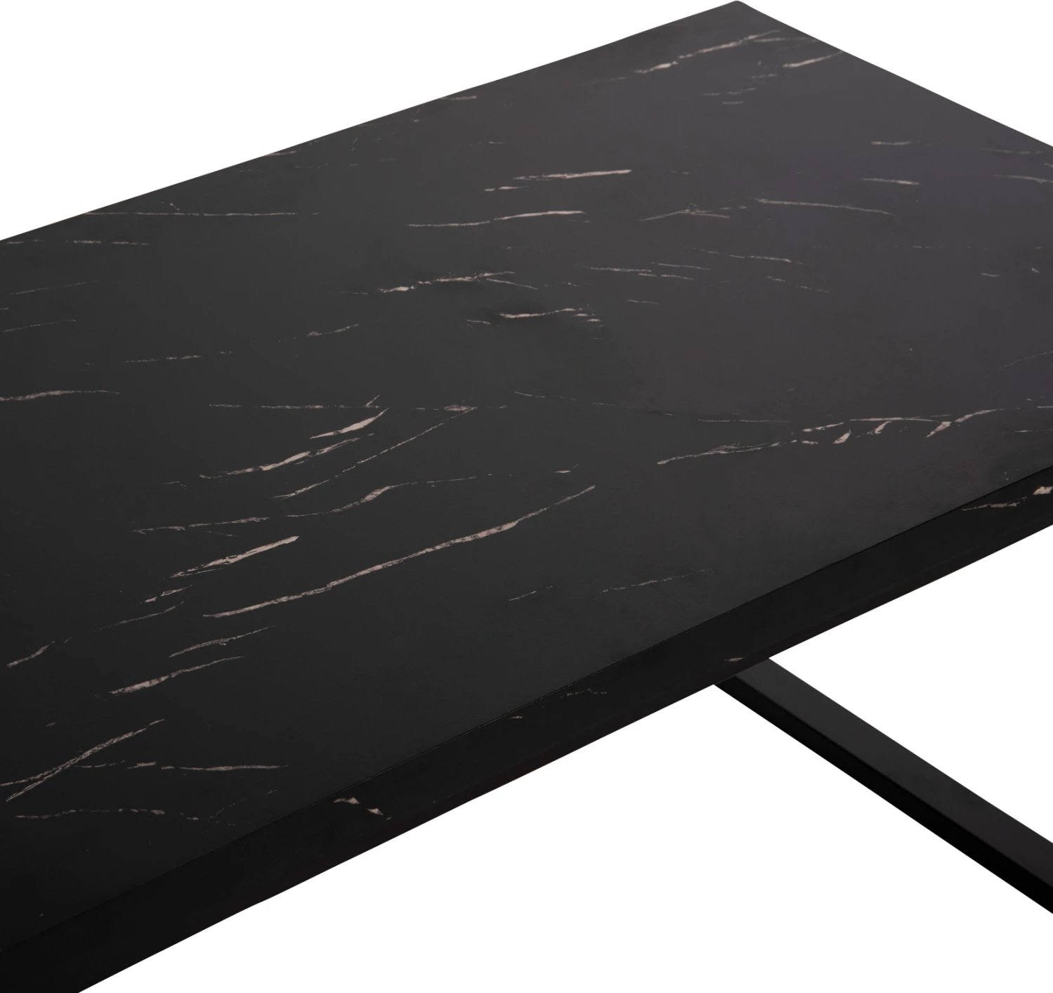 Tavolinë kafeje, FH9585.01, sipërfaqe tavoline MDF, ngjyrë mermeri të zi, bazë metalike e zezë, 120x60x46H cm