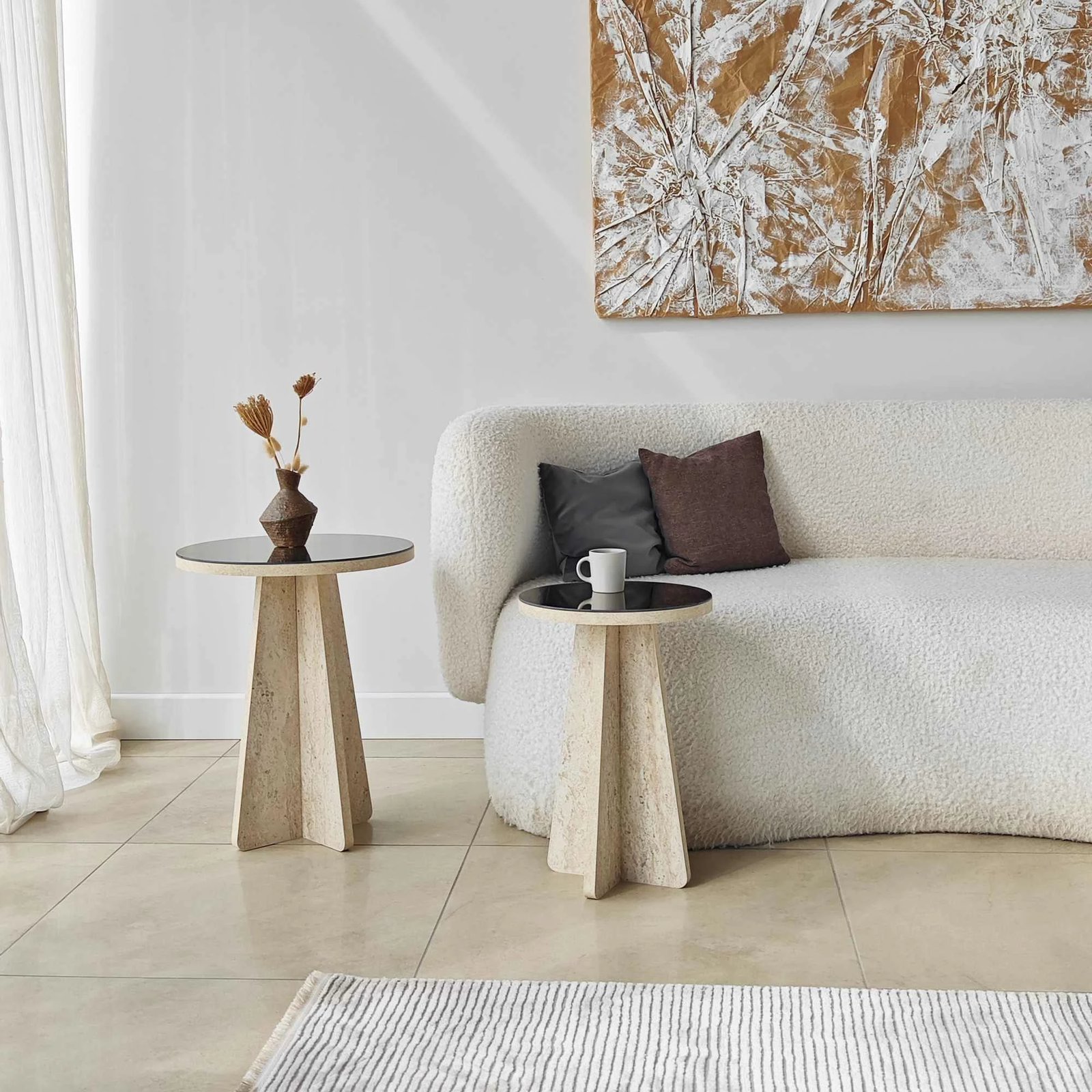 Set tavolinash anësore Skye Decor, Luna - Travertine