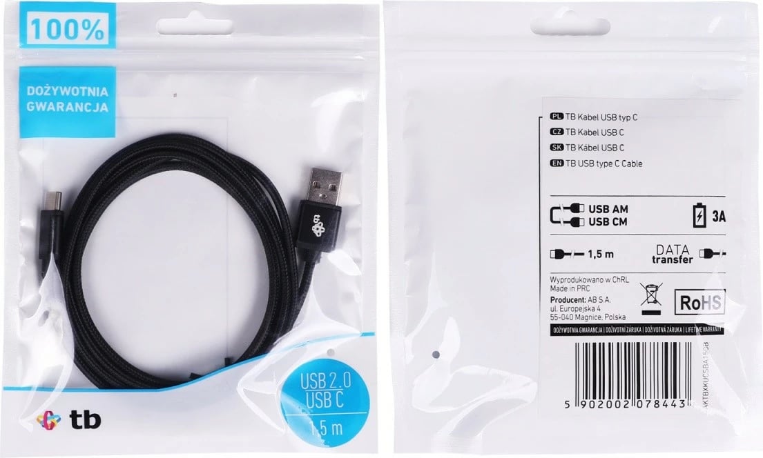 Kabllo USB në USB Type-C TB AKTBXKUCSBA150B, 1.5m, e zezë