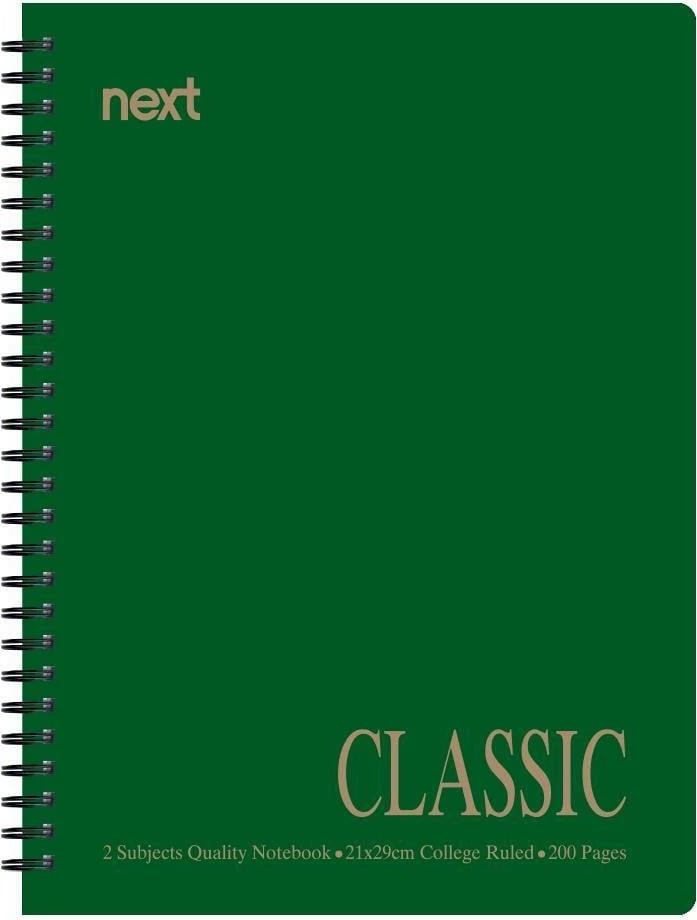 Fletore spirale Next Classic 21x29cm, 2 lëndë, 140 faqe, Jeshile