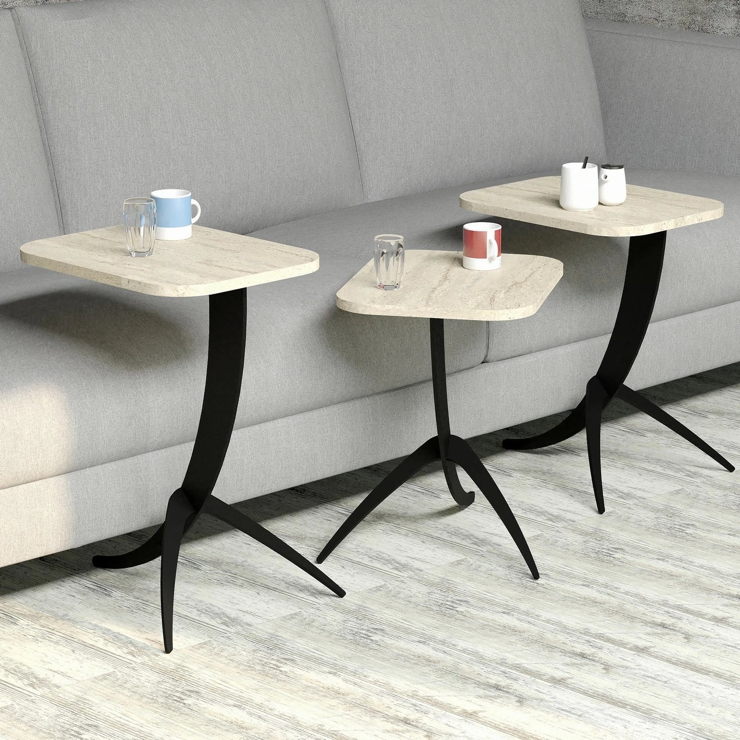 Set tavolinash të vendosshme (3 copë), Skye Decor, Pion 3, ngjyrë travertin