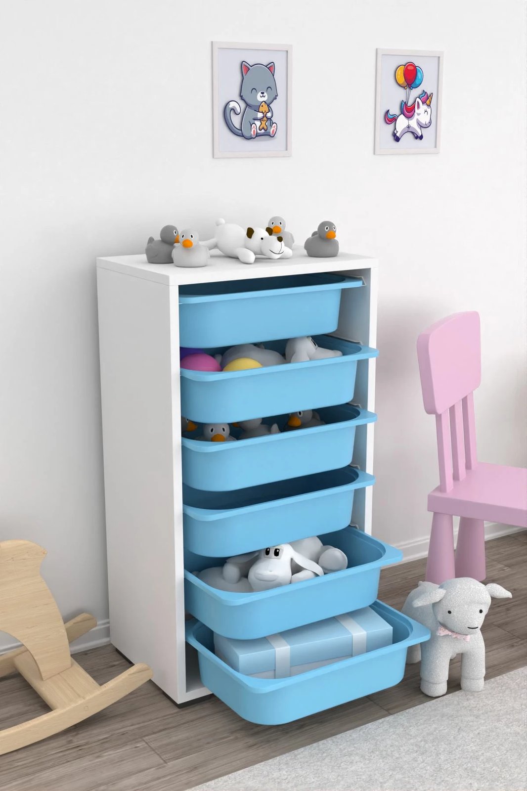 Dollap shumëpërdorimësh, ngjyrë e bardhë dhe blu, Hanah Home, Bronz 6N