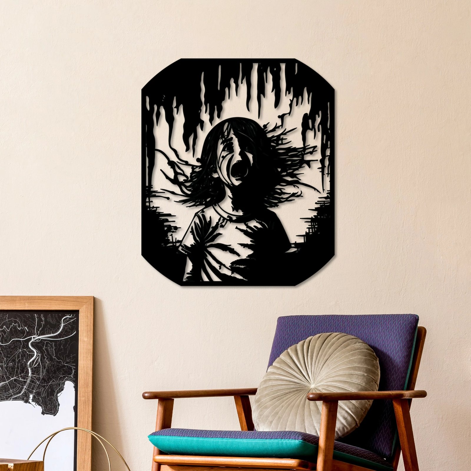 Aksesor dekorativ metalik për mur, Wallity Gaza, ngjyrë e zezë, 56x47cm