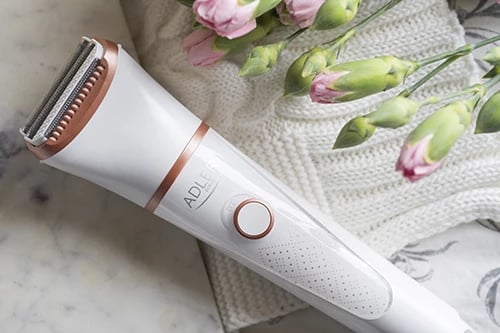 Makinë rroje për gra, Adler, AD 2941, dy koka, IPX7, pa kabëll, Wet & Dry, me bateri AAA, e bardhë rozë