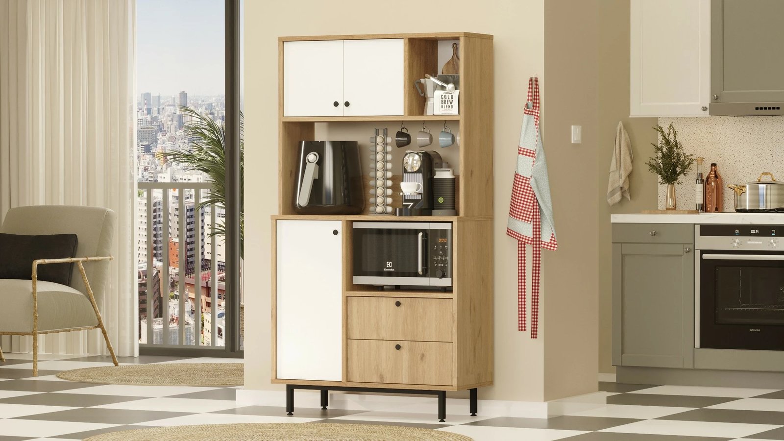 Dollap multifunksional Hanah Home, RE3-SW, ngjyrë lis dhe e bardhë