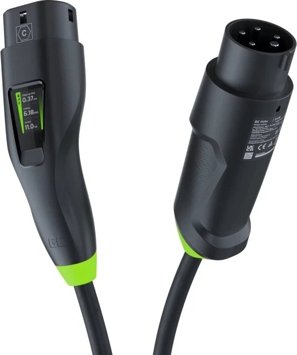Mbushësi mobil për vetura elektrike Green Cell Habu EVGC01, 11 kW, 7 m, Lloji 2 CEE Wallbox, Ngjyrë e zezë