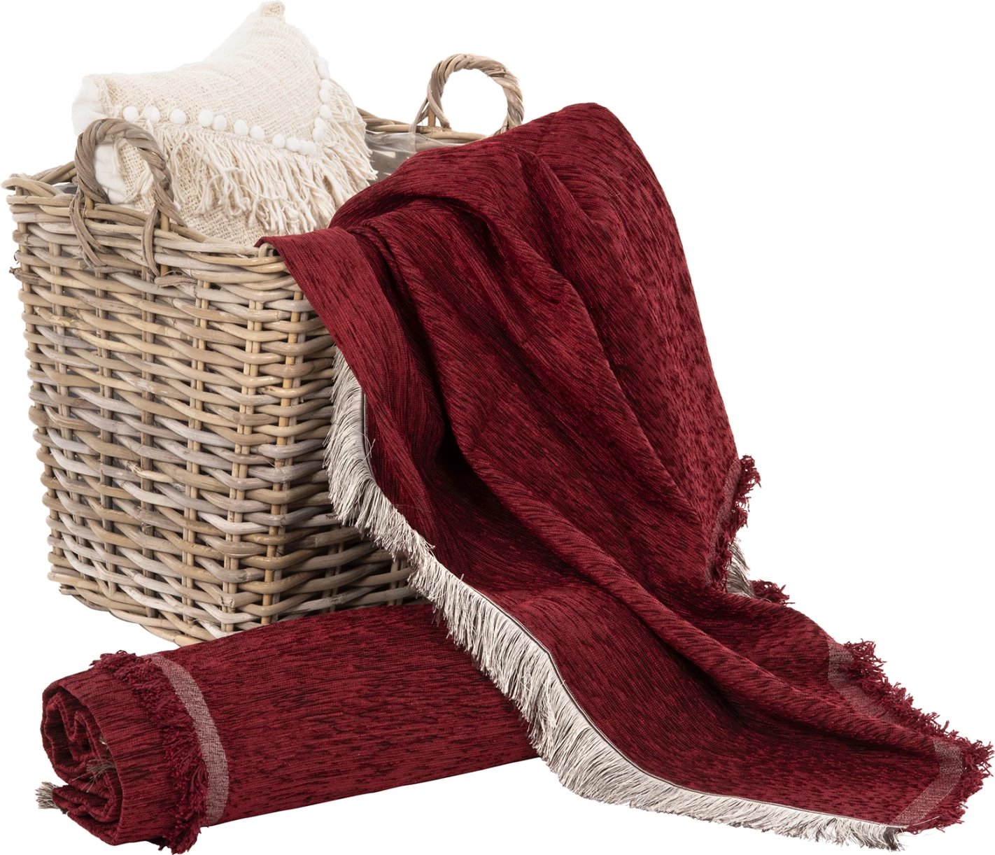 Mbulesë divani me franja DREAMTOPIA FH12165.10 ngjyrë e kuqe burgundy 295x170cm