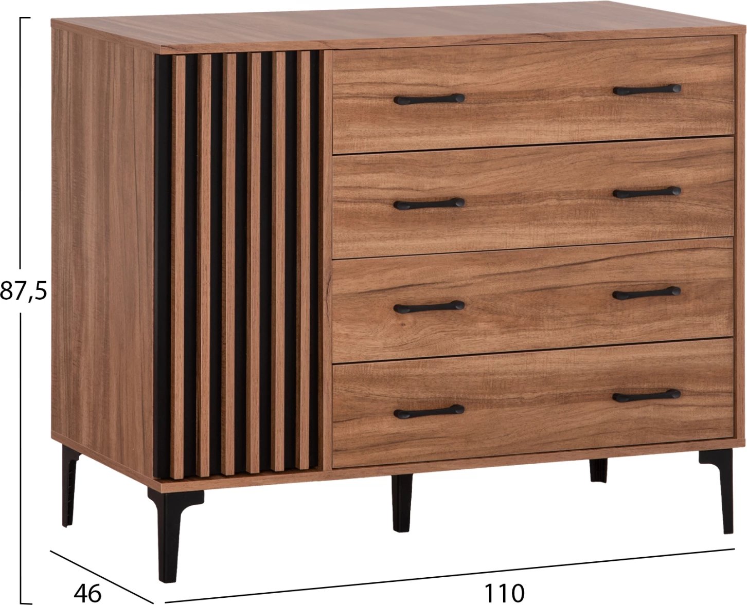 Komodinë me sirtarë seria HARRY FH18009.01 melaminë ngjyrë druri natyral dhe e zezë 110x46x87.5 cm.