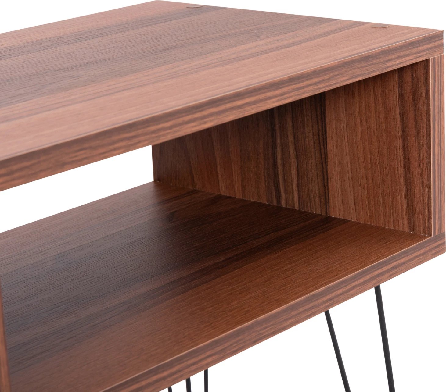 Komodinë anësore TODD FH18184.05 melaminë ngjyrë arre, këmbë metali të zeza, 45.5x29.5x58.5H cm.