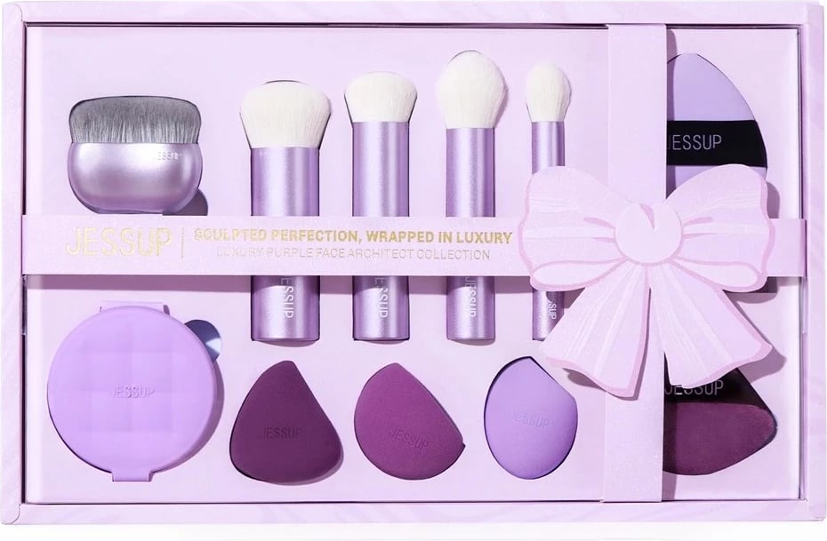 Set aksesorësh për grim JESSUP Luxury Purple Face Architect Collection për femra, 11 copë, e purpurt