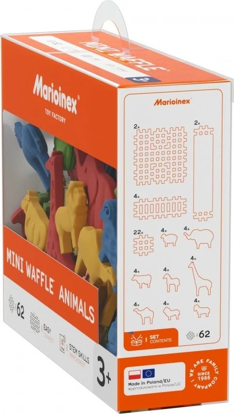 Set lodrash ndërtimi Marioinex Mini Waffle Animals, 62 pjesë, shumëngjyrëshe