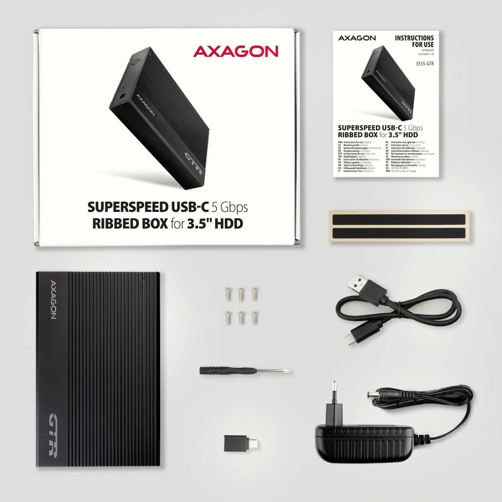 Kasë e jashtme AXAGON EE35-GTR, për hard disk 3.5", USB 3.2 Gen 1, SATA, Metal, E zezë