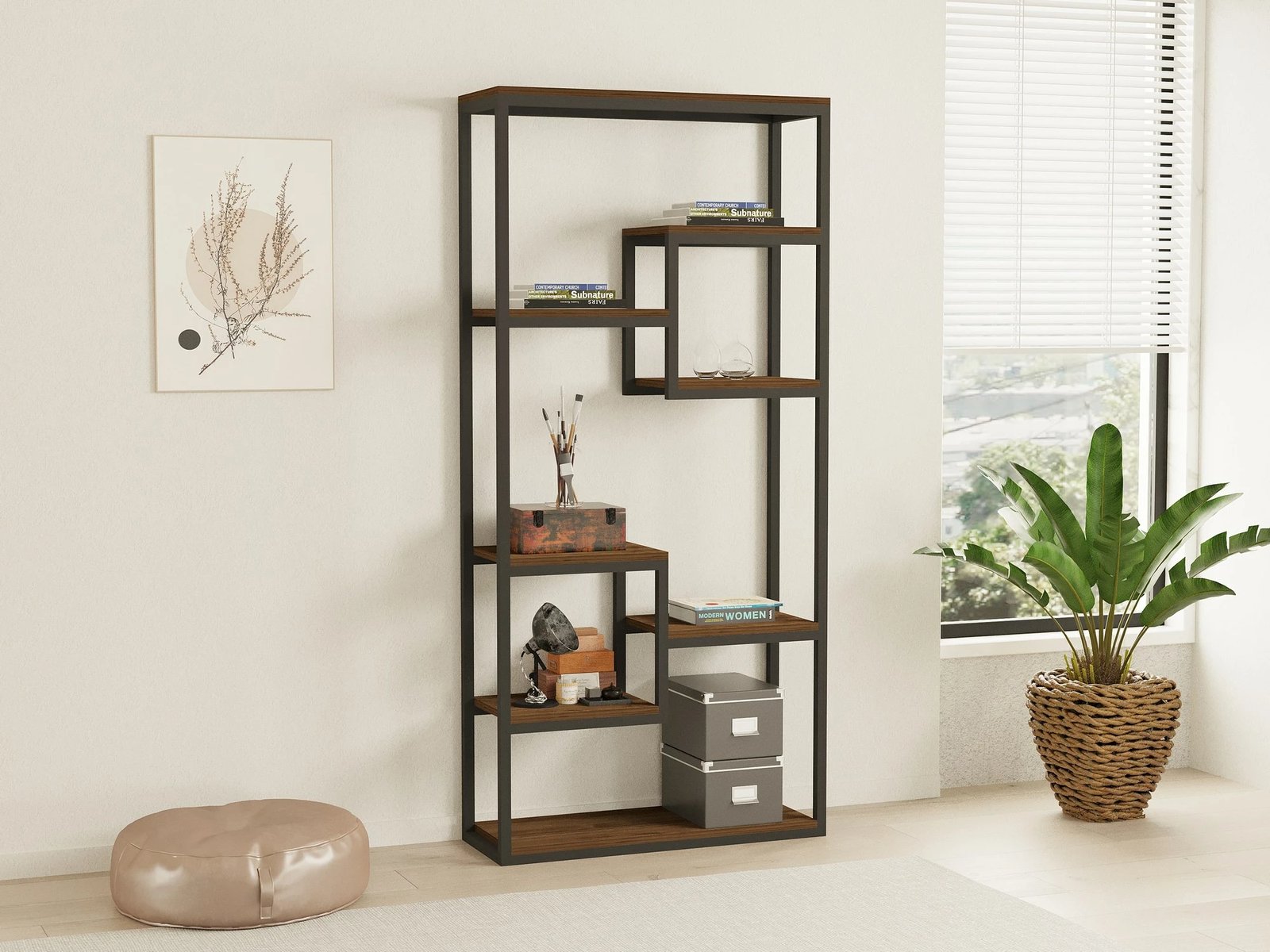 Raft librash Skye Decor, Emina, ngjyrë arre, e zezë