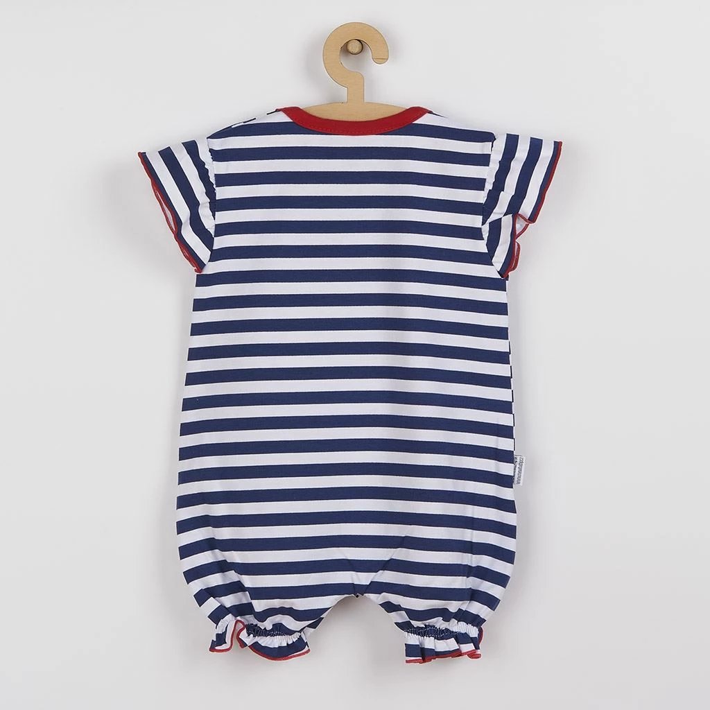 Kombinezon veror bebe vajzë, New Baby Marine, 100% pambuk, me kopsa në shpatull dhe ndërmjet këmbëve, madhësia 56 (0-3m), blu me vija