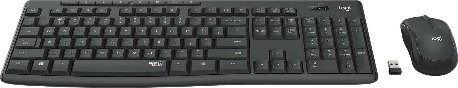 Kombo wireless Logitech MK295 Silent, Full-size (100%), USB, QWERTZ, Grafit, Maus i përfshirë