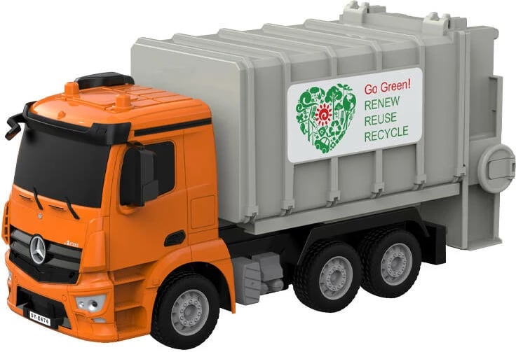 Kamion mbeturinash me telekomandë Double Eagle Mercedes-Benz Antos E676-003, 1:26, portokalli