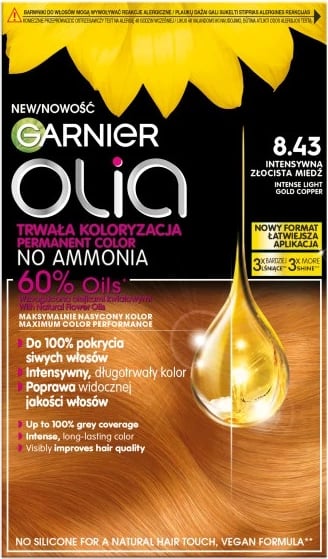 Ngjyrë për flokë për femra Garnier Olia 8.43 Intense Golden Copper, 1 copë