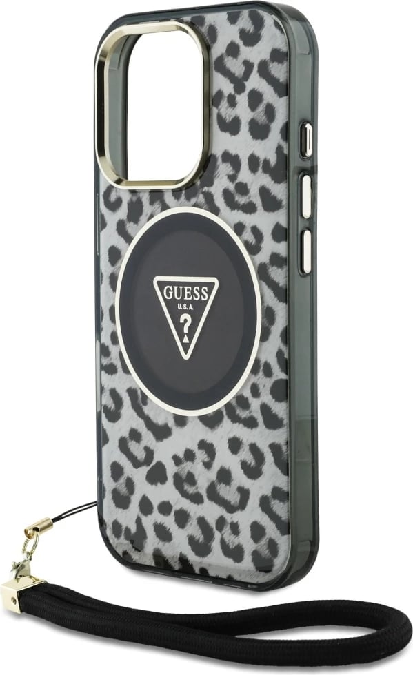 Mbështjellës Guess HC IML Leopard Triangle Cord Strap për iPhone 16 Pro, MagSafe, Zi Mbështjellës Guess HC IML Leopard Triangle Cord Strap për iPhone 16 Pro, MagSafe, Zi