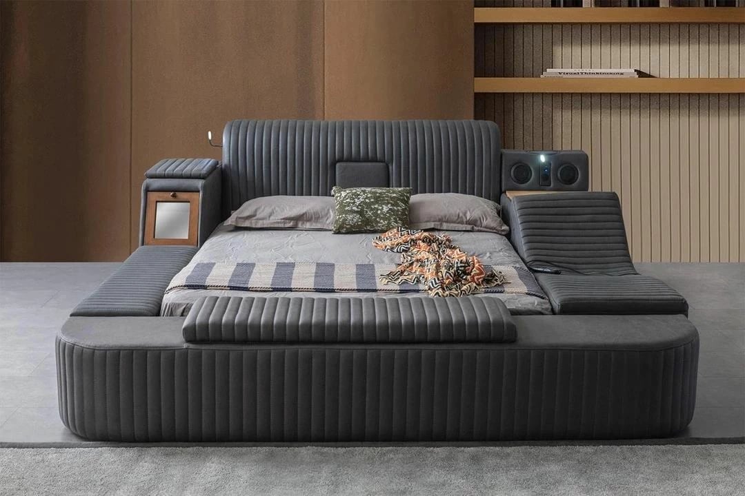 Krevat dopio me bazament, ngjyrë antracit, Skye Decor, Sunline Smart