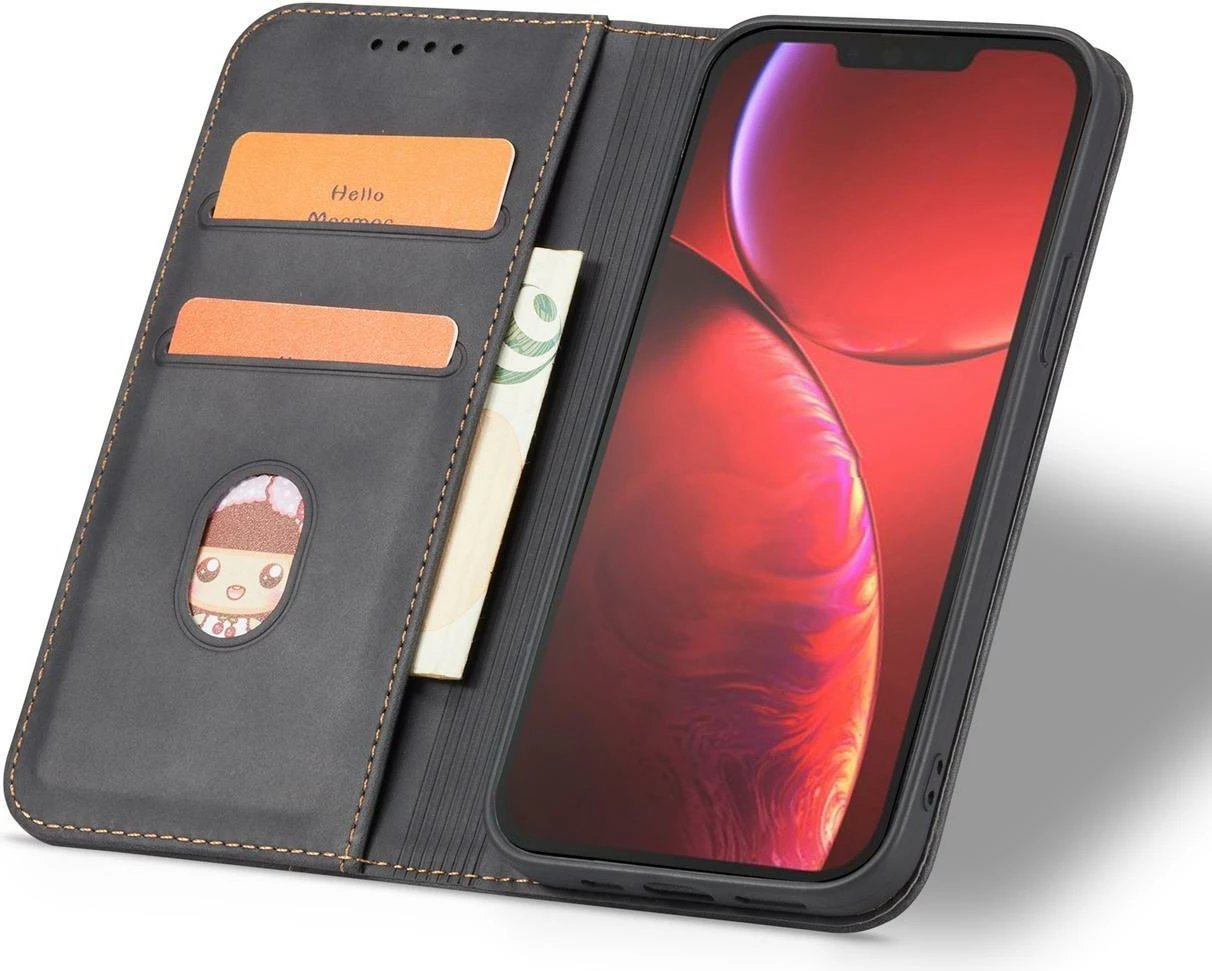 Mbështjellës Hurtel Magnet Fancy Case për iPhone 14 Pro, me kapak, xhepa për kartela dhe qëndrim, e zezë