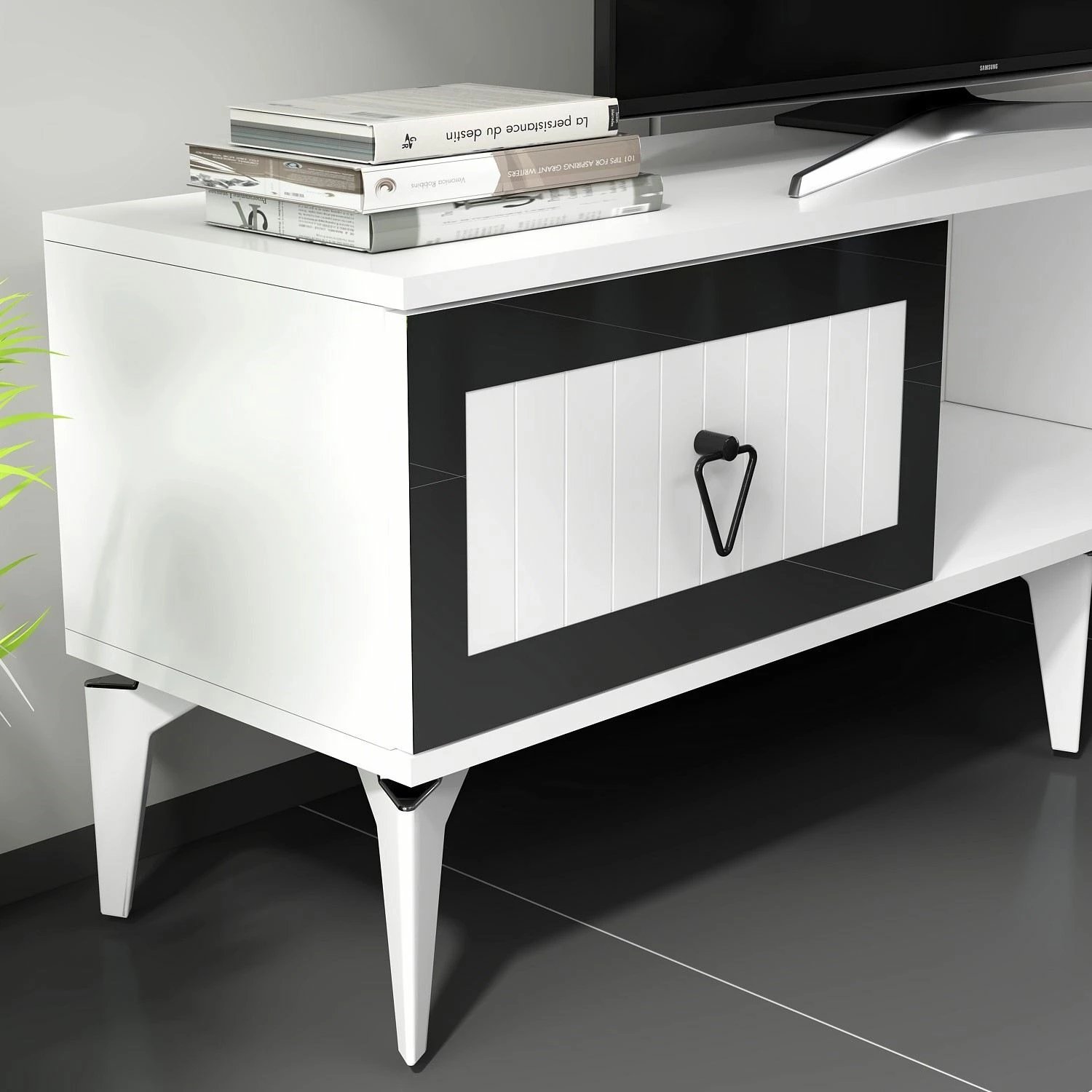 Komodë TV Skye Decor, Linda, e bardhë, argjend