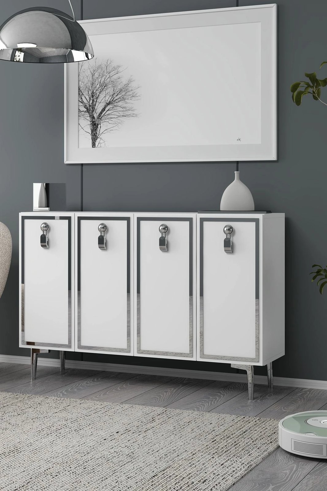 Konsol Skye Decor, 8186KM-64, e bardhë, argjend