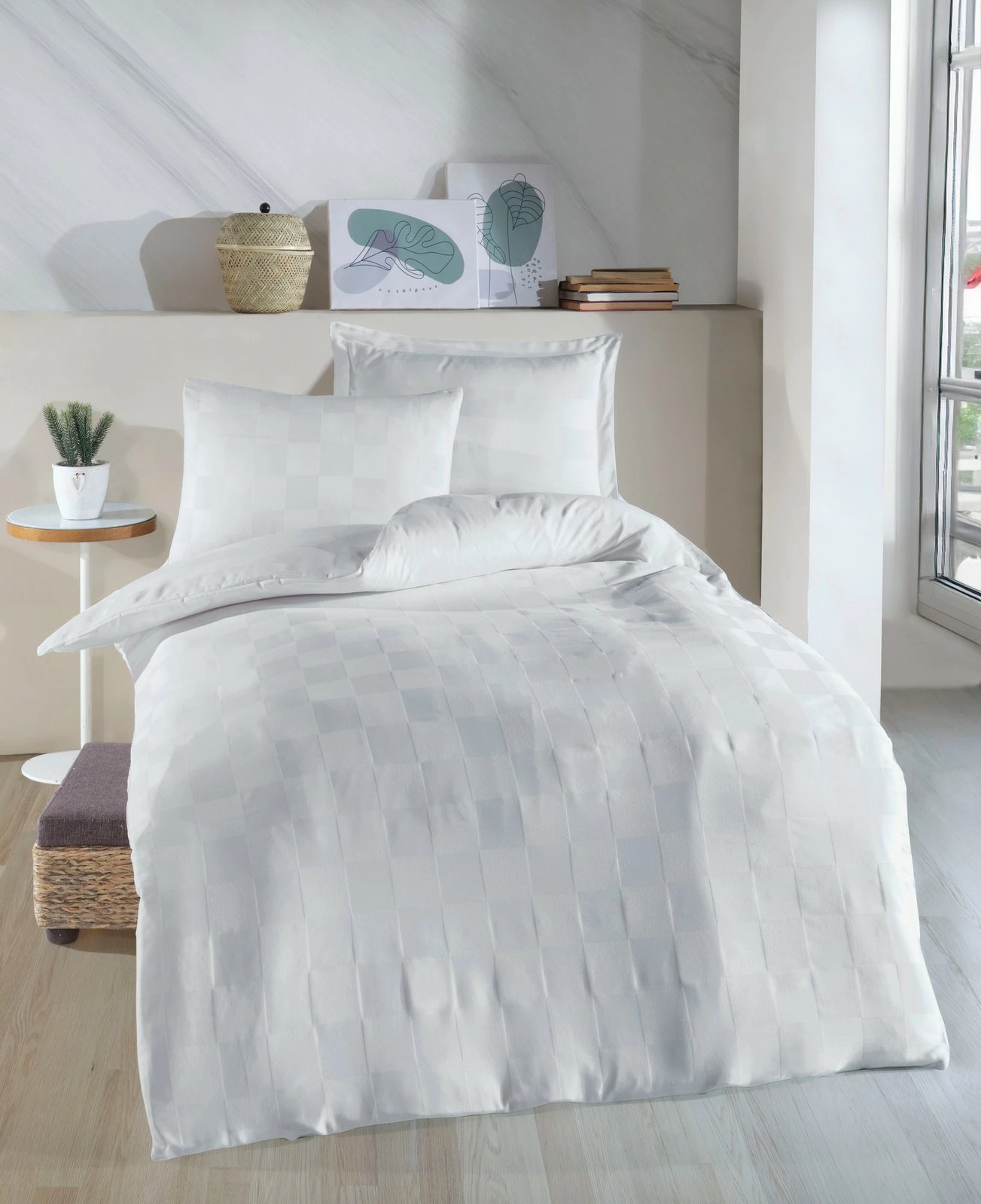 Set mbulesë jorgani teke L'essentiel, Kareli Saten, e bardhë