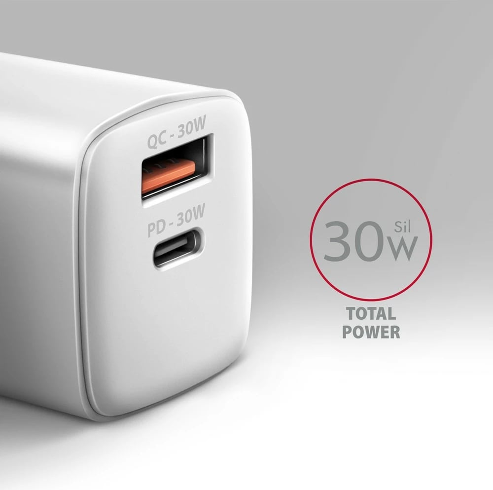 Mbushës muri AXAGON ACU-PQ30W, 30W, 2 porta USB-A & USB-C, i bardhë